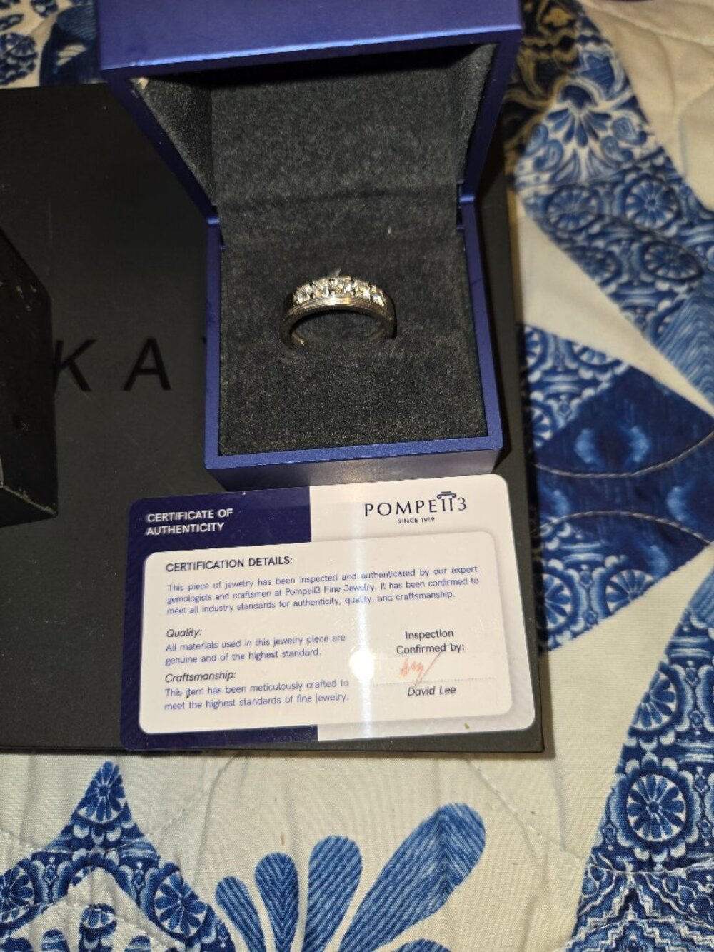 Mens 10k white gold lab created diamond ring.